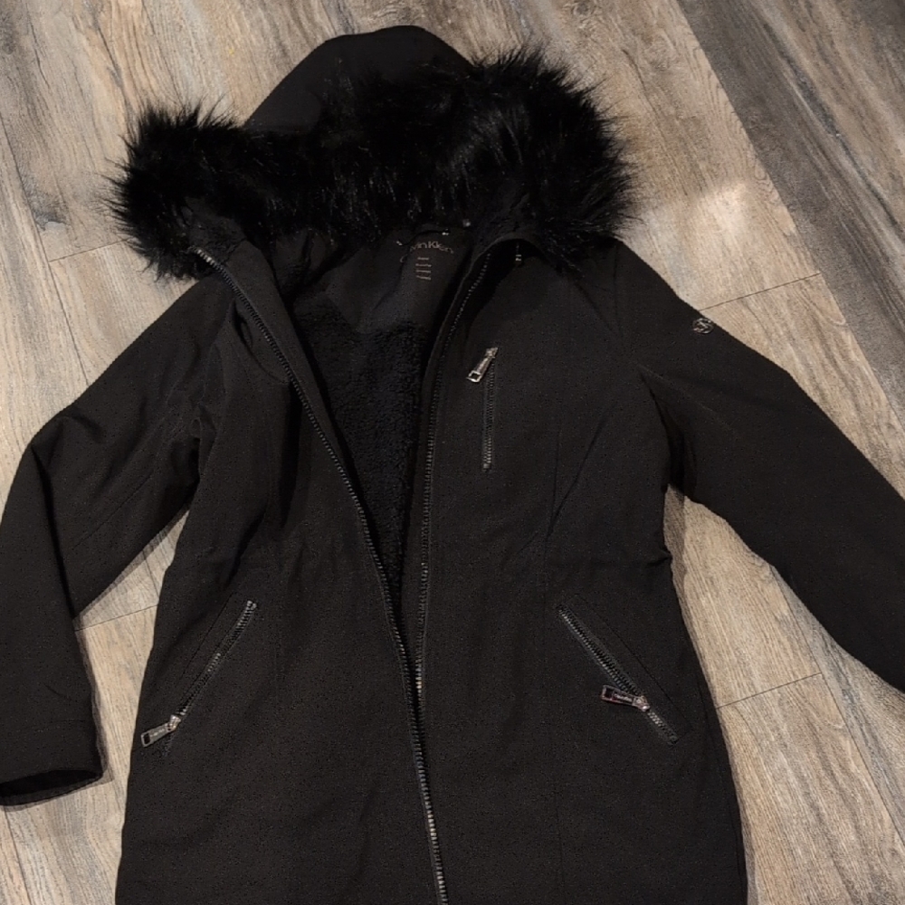 Calvin Klein Black Fur-Trimmed Puffer Jacket